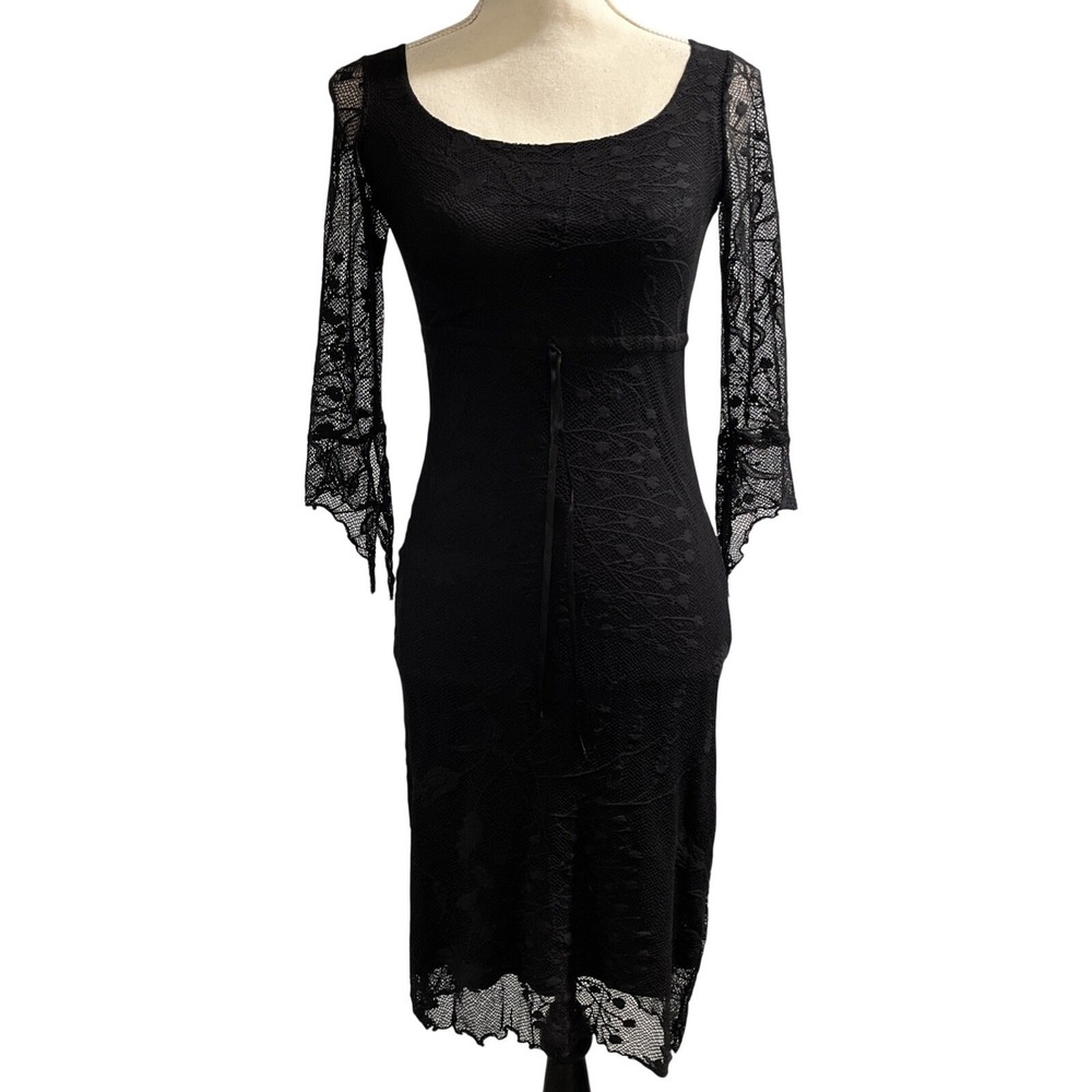 Vintage Nouvida‎ Y2K Dress Black Sheer Lace Midi Size S Witchy Whimsigoth Fairy